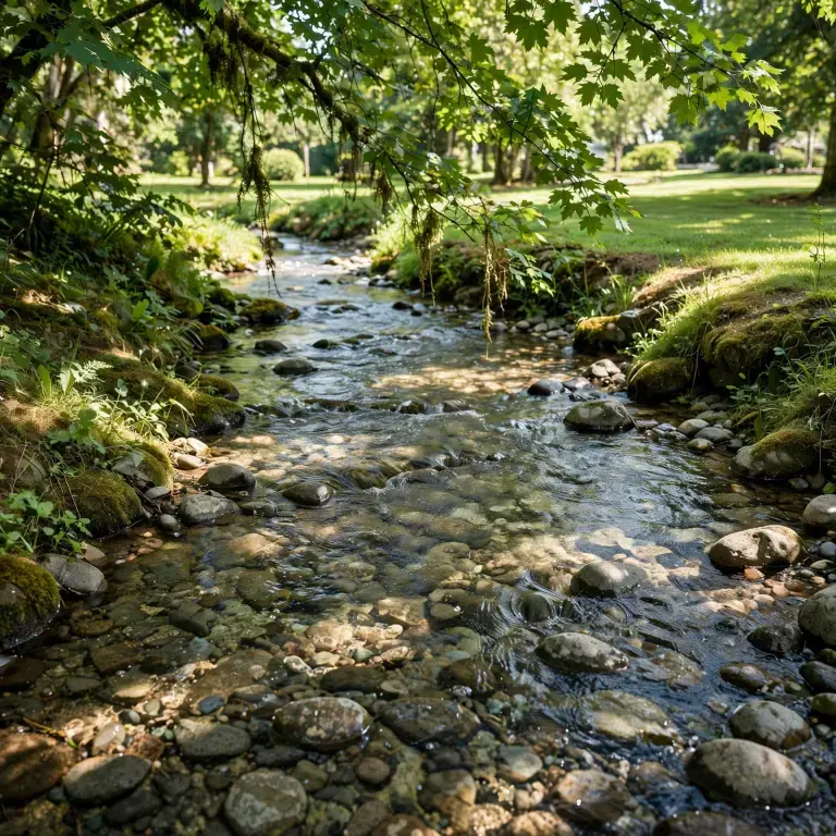 Clear creek flowing through green woods