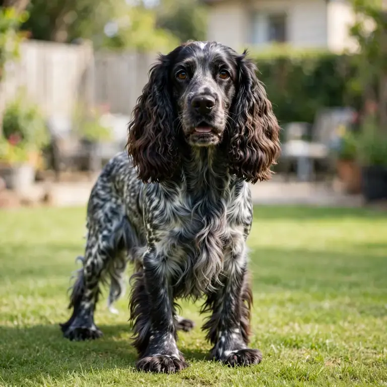 English Cocker Spaniel standing on a clean green lawn