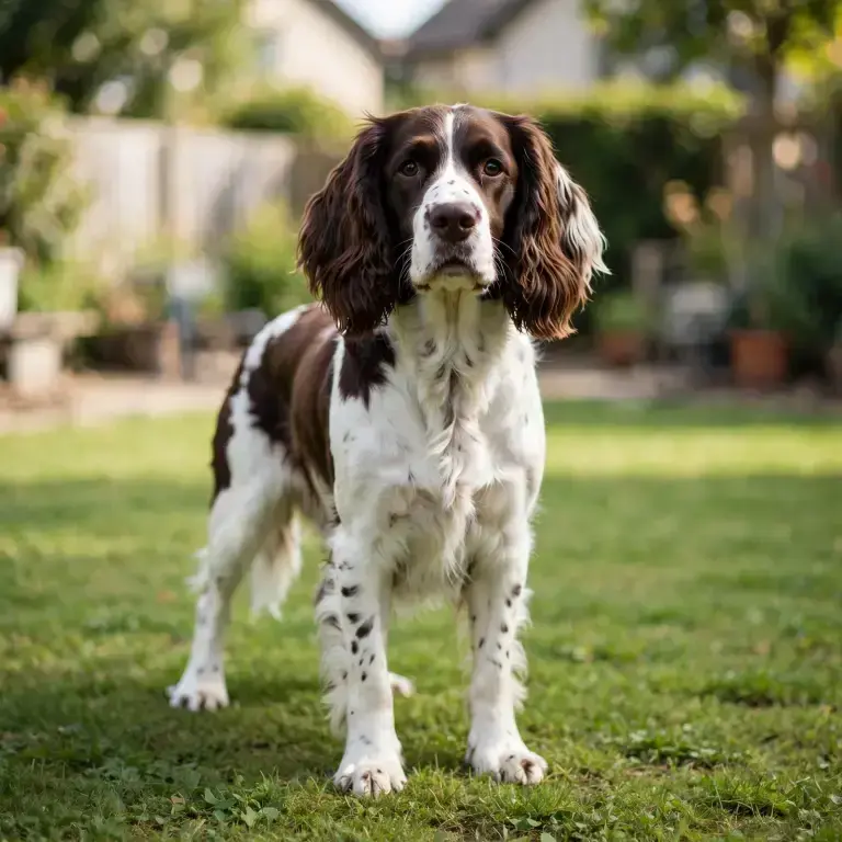 English Springer Spaniel standing on a clean green lawn