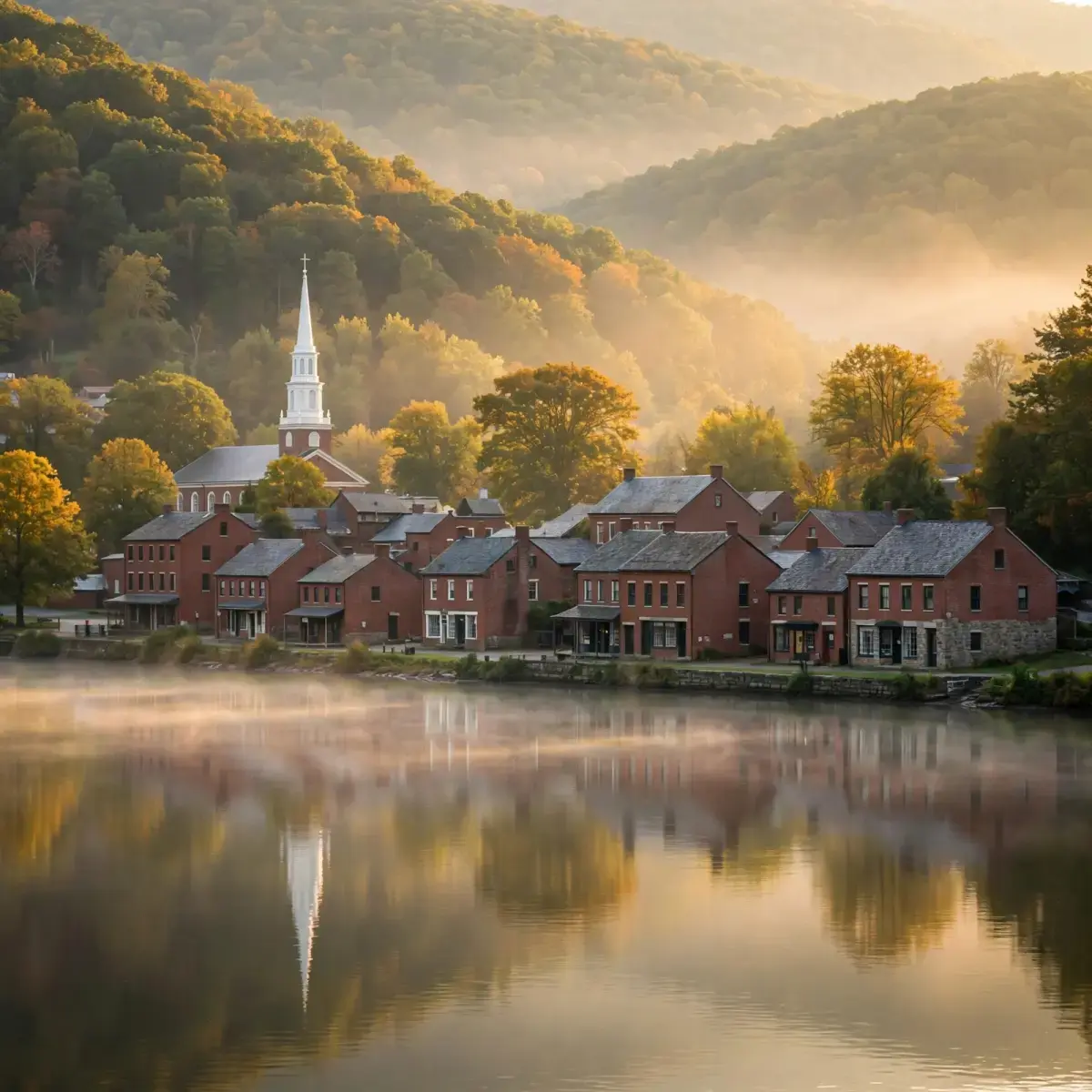 Sunny Hudson Valley river town, typical of Orange County scenery