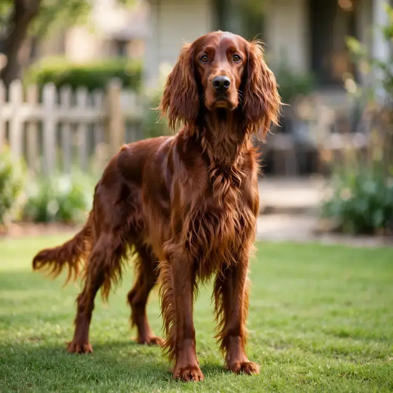 Irish Setter standing on a clean green lawn