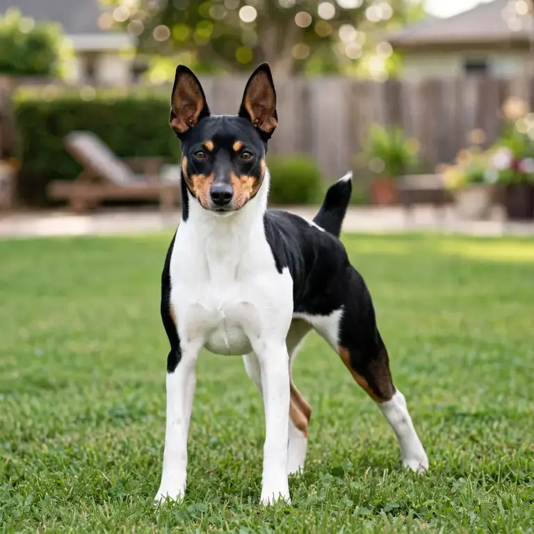 Rat Terrier standing on a clean green lawn